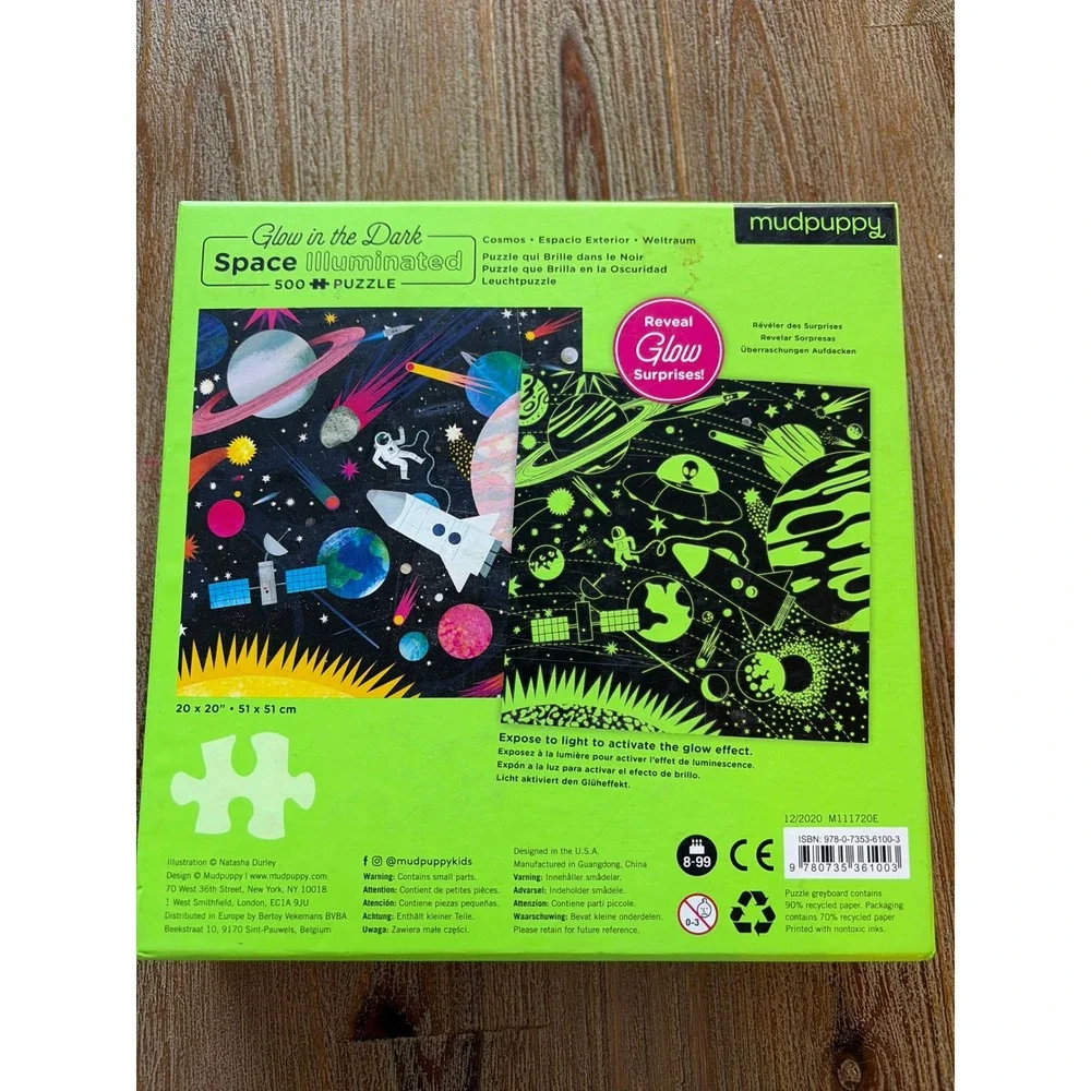 Mudpuppy Glow in the Dark Space Illuminated 500 Piece Puzzle Kids Cosmos 20x20